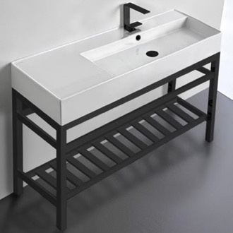 Console Bathroom Sink Ceramic Console Sink and Matte Black Stand Scarabeo 5122-CON2-BLK